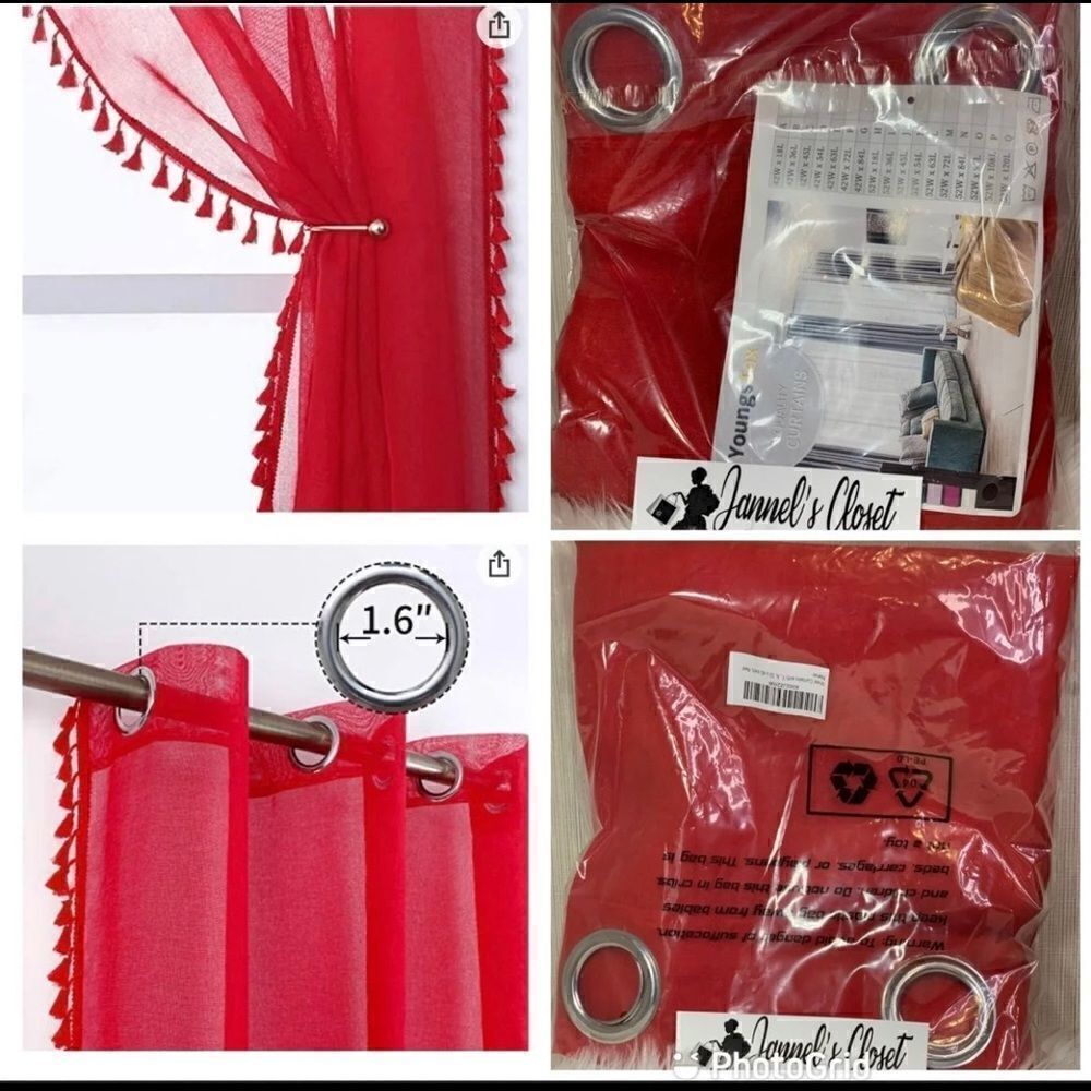 Linen Look Sheer Curtains - Grommet Top Tassels Voile Semi Sheer Drapes